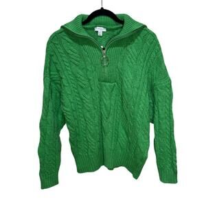 Topshop Green Oversized Collared Cable Knit Quarter Zip Sweater XS